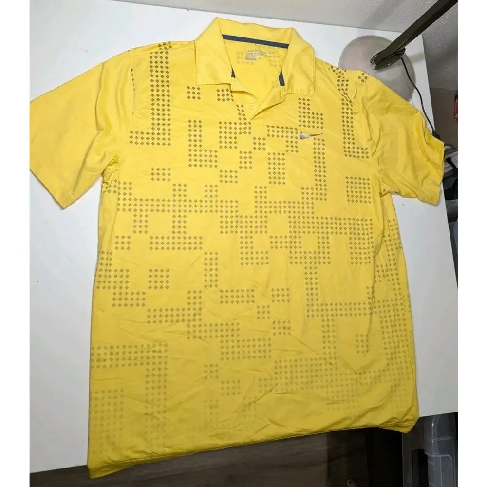 Nike Large Dri-FIT Men's Yellow Golf Polo Shirt Regular Fit Short Sleeve Lg